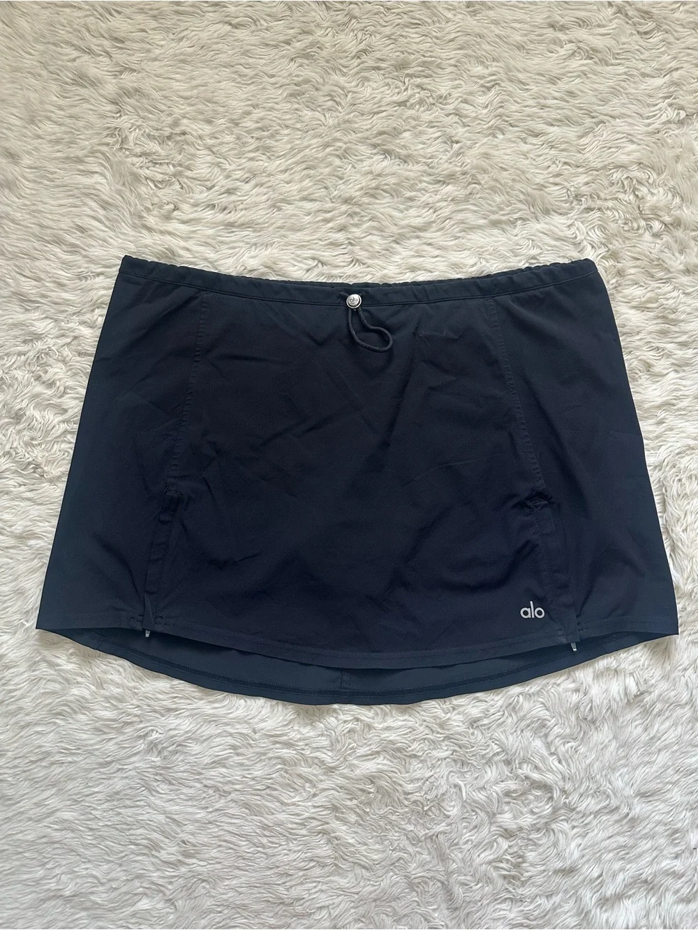 Alo Yoga In The Lead Skirt Mini Skort Adjustable Waistband Athleisure Black